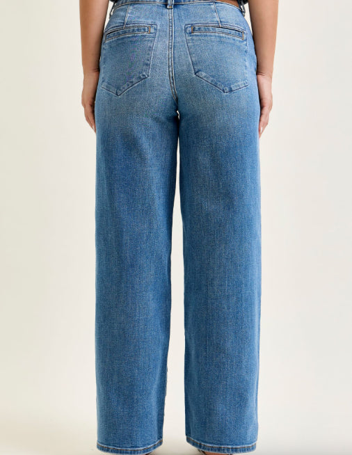 Judy Blue Women's Medium Wash Wide Column High-Rise Trouser Jeans 82696