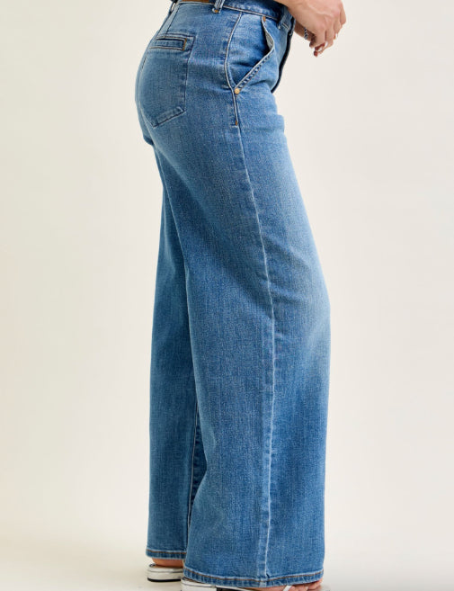 Judy Blue Women's Medium Wash Wide Column High-Rise Trouser Jeans 82696