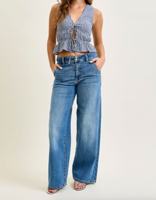 Judy Blue Women's Medium Wash Wide Column High-Rise Trouser Jeans 82696