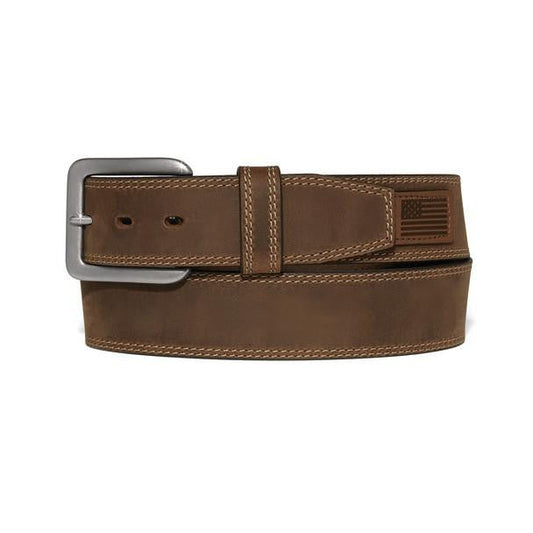 Justin Men's Brown Heritage Flag Embossed Western Leather Belt C14225