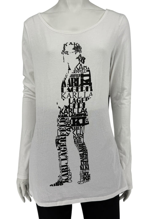 Karl Lagerfeld White Graphic Long Sleeve Cotton Top – Size M
