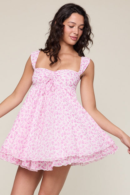 Layla Ditsy Pink Floral Babydoll Mini Dress