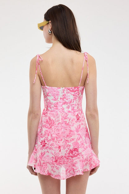 Liana Pink Floral Ruffle Romper Dress