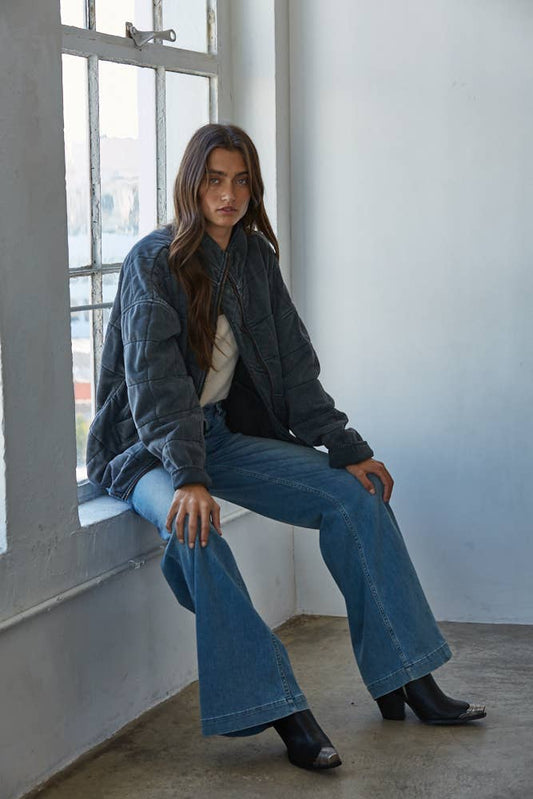 Long Sleeve Quilted Washed Jacket