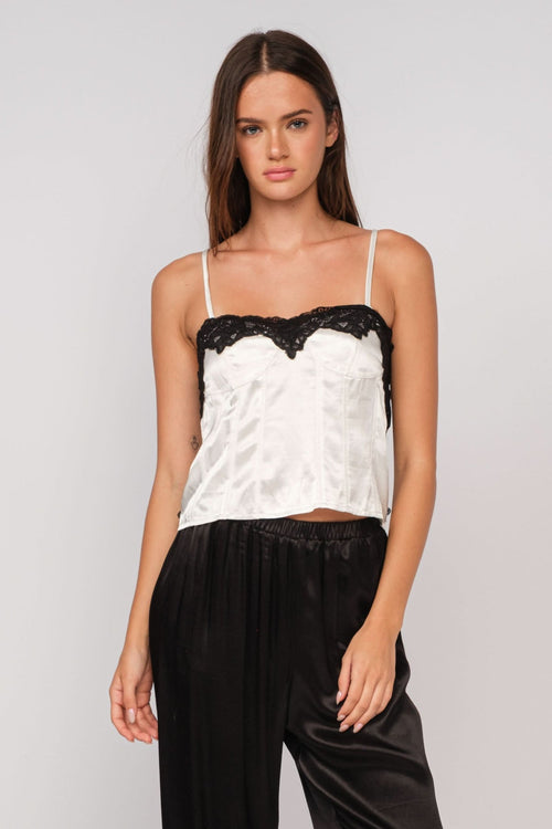 Lucy Ivory and Black Lace Satin Cami Top