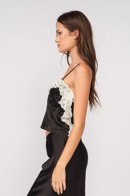 Lucy Black and White Lace Satin Cami Top