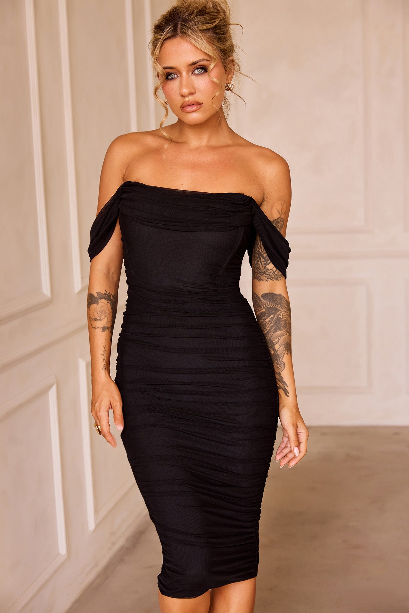 Main Character Mesh Midi Dress - Black