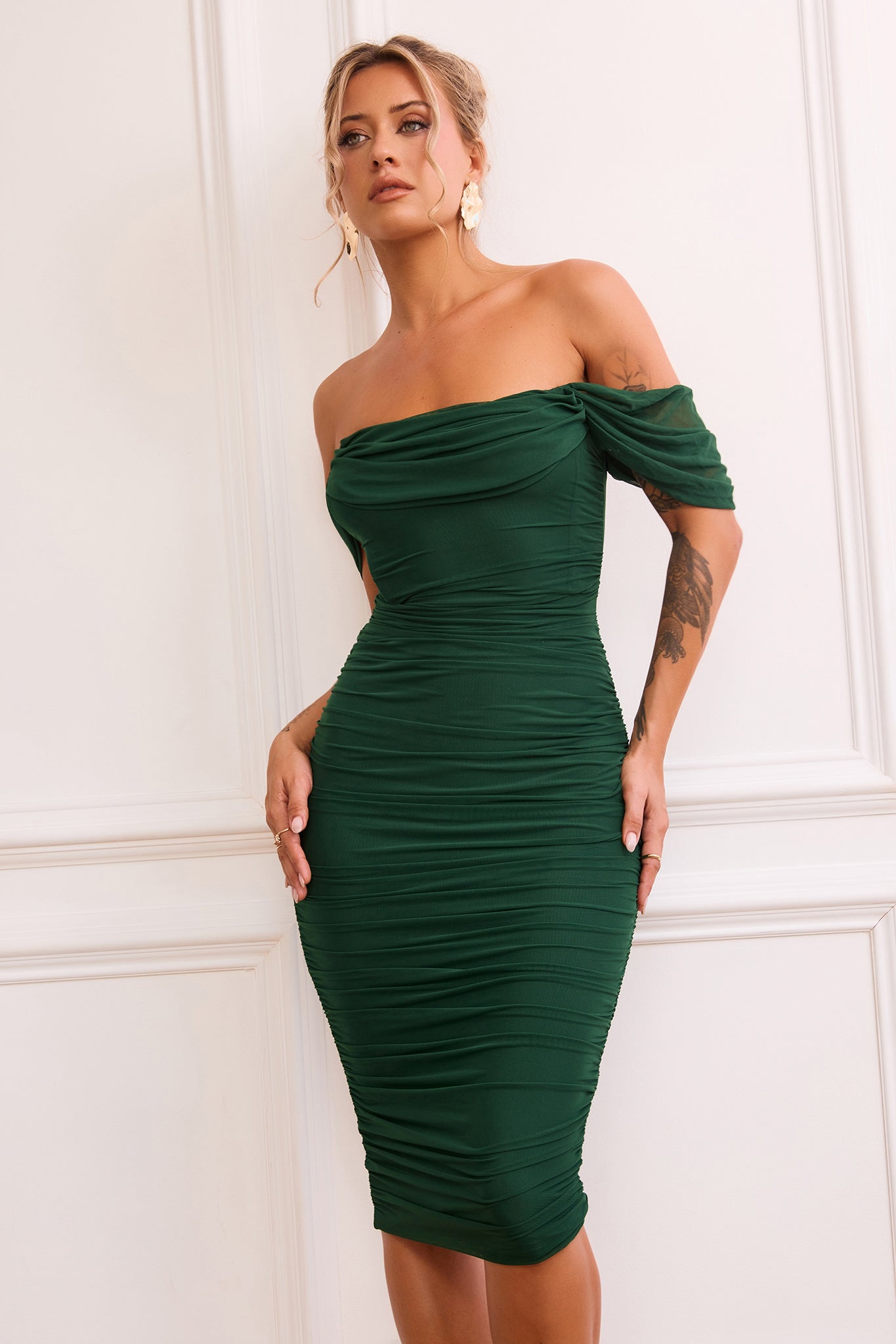 Main Character Mesh Midi Dress - Forest Green