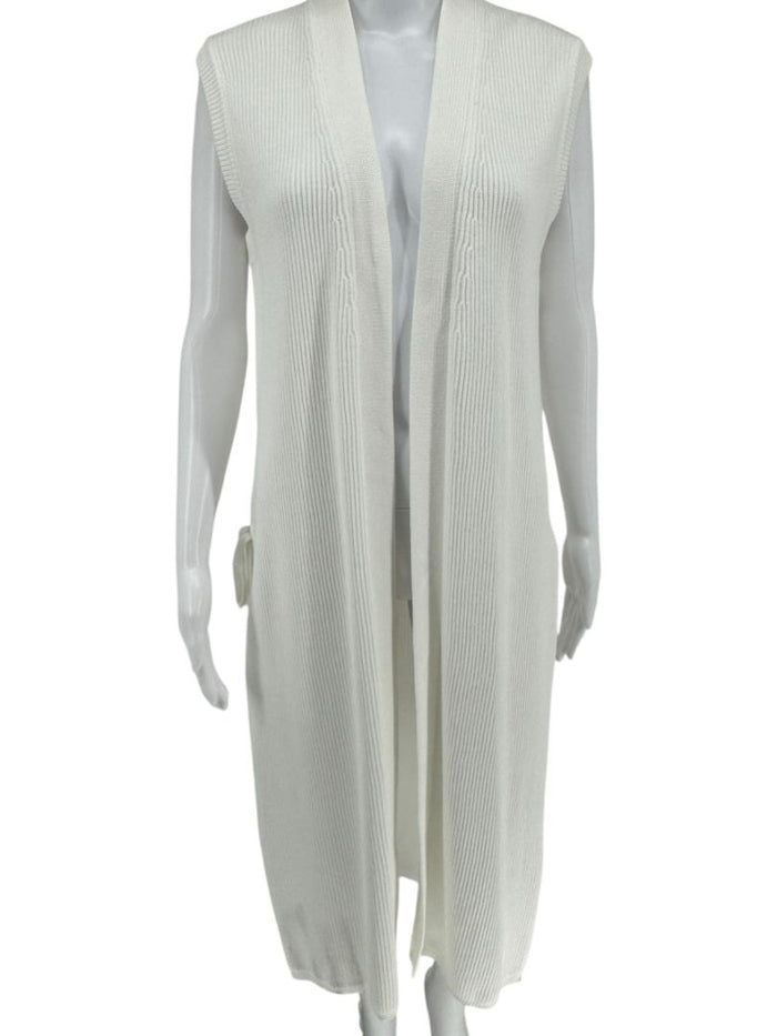 Max Mara White Knit Sleeveless Swim Cover-Up with Beaded Side Ties – Size M