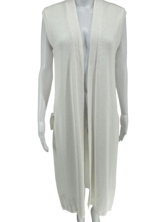 Max Mara White Knit Sleeveless Swim Cover-Up with Beaded Side Ties – Size M