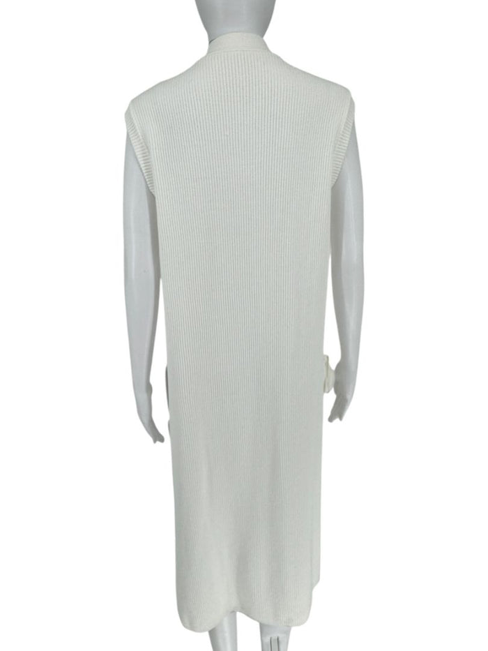 Max Mara White Knit Sleeveless Swim Cover-Up with Beaded Side Ties – Size M