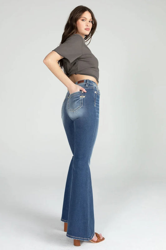 Miss Me Women's High Rise Medium Wash Flare Jeans H3636F72-Painted Cowgirl Western Store