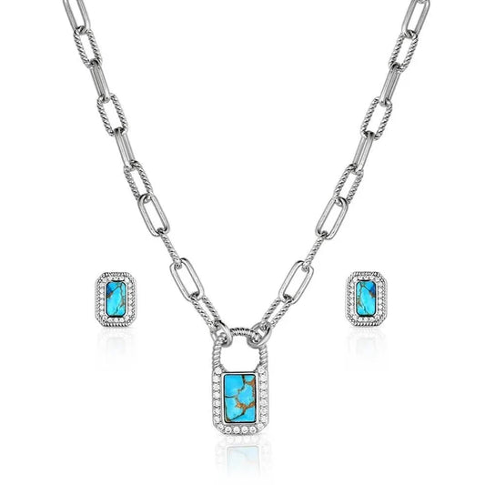 Montana Silversmiths Turquoise Glam Chain Link Necklace & Earrings Jewelry Set JS6372