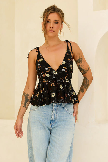 Moonbeam Luxe Sequin Chiffon Top - Black