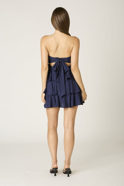Charlotte Navy Strapless Ruffle Mini Dress
