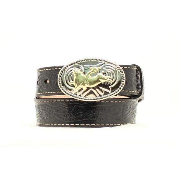 Nocona Kid's Black Floral Bull Belt N4410401-Painted Cowgirl Western Store
