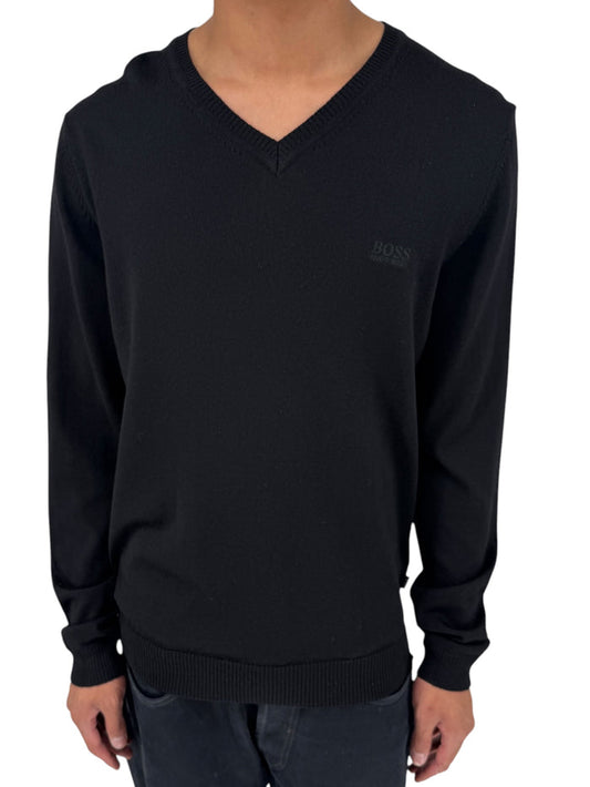 NWT BOSS Hugo Boss Extra Fine Merino Black Long Sleeve Henley Shirt L