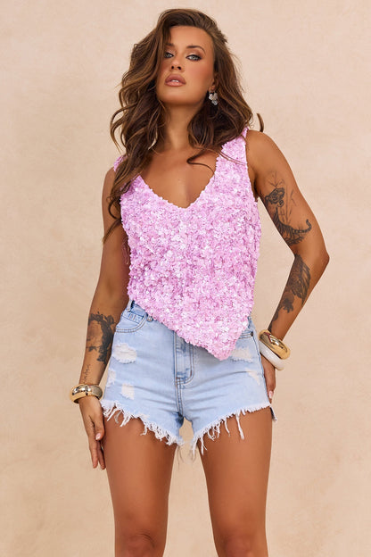 Ocean Mirage Sequin Top - Pink