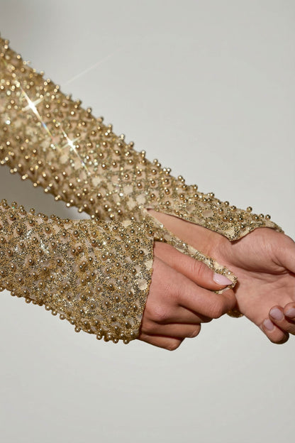 Embellished Bubble Hem Mini Dress in Gold