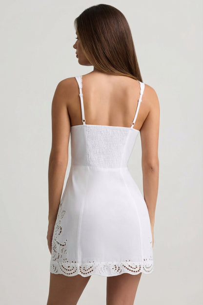 Cutwork Cotton-Poplin A-Line Mini Dress in White