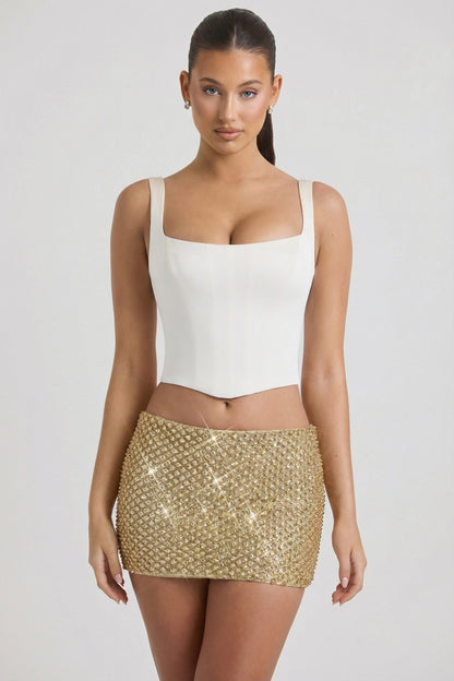 Embellished Low-Rise Mini Skirt in Gold