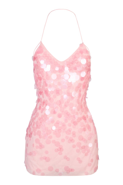 Embellished Mini Dress in Baby Pink