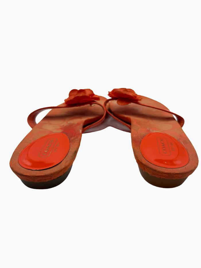 Coach Orange Signature C Floral Thong Flip Flop Sandals Patent Leather Women's 8.5