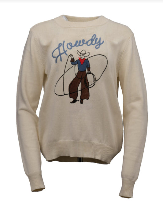 Outback Trading Co Women's Cream 'Howdy' Embroidered Graphic Crew Sweater 40350-CRM