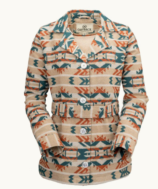Outback Trading Company Women's Valarie Burnt Orange Aztec Belted Jacket 40265-BTO
