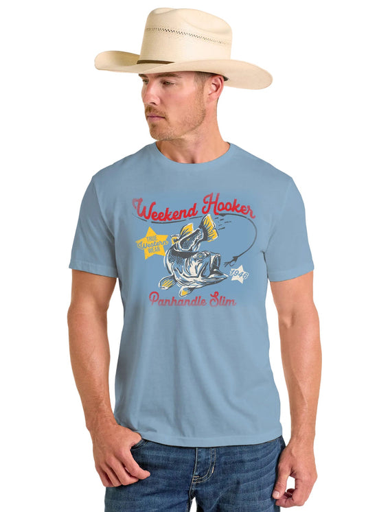 Panhandle Slim Light Blue 'Weekend Hooker' Big Bass Graphic Tee Shirt PU21T09017