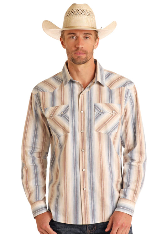 Panhandle Slim Men's Tan Vintage Stripe Modern Fit Snap Long Sleeve Western Shirt PMN2S05751