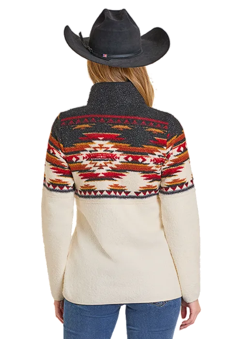 Panhandle Slim Women's Black Aztec 1/4 Zip Berber Pullover DW91C06863
