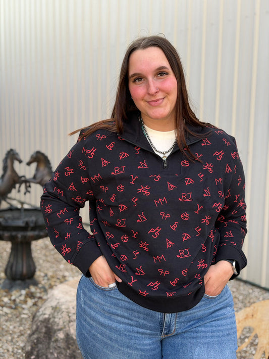 Panhandle Slim Women's Black Brand Print 1/4 Zip Pullover LW91T09680