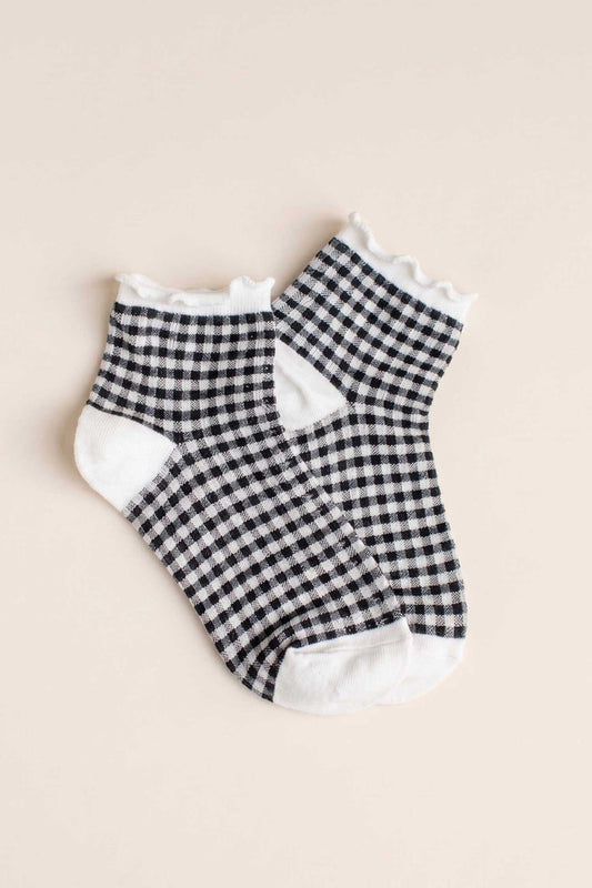 Pastel Gingham Ruffle Ankle Socks