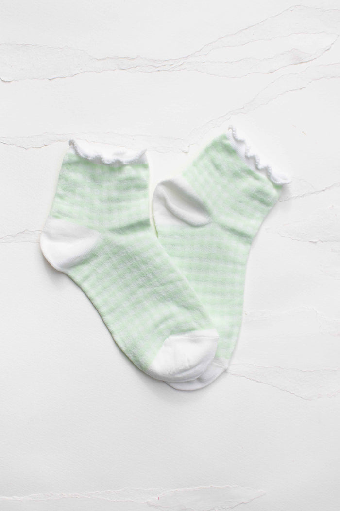Pastel Gingham Ruffle Ankle Socks