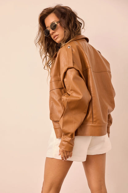 Penny Vegan Leather Jacket - Camel