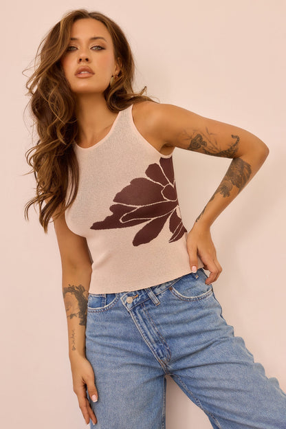 Petal Whisper Knit Top - Beige