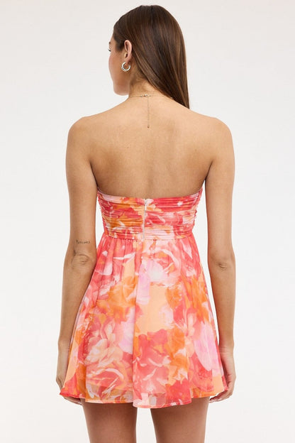 Colette Pink & Orange Strapless Babydoll Dress