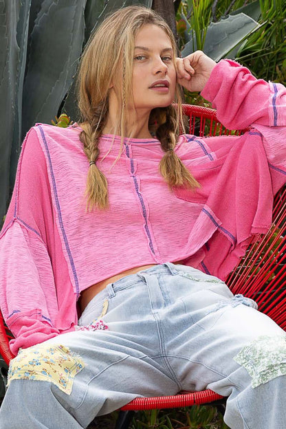 Alina Pink Round Neck Oversized Top