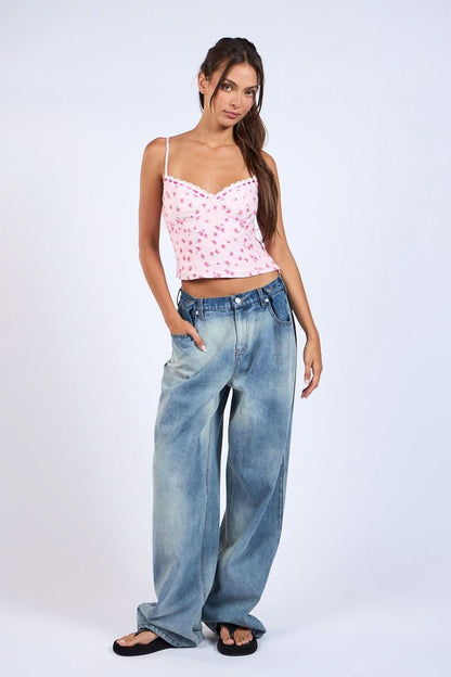 Allie Pink Floral Bustier Cami Top