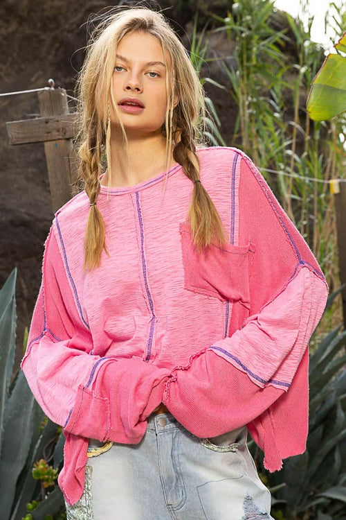 Alina Pink Round Neck Oversized Top