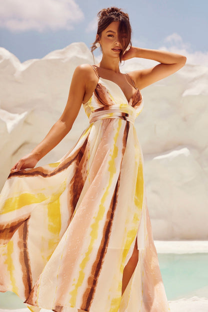 Plans For Summer Maxi Dress - Tan Multi