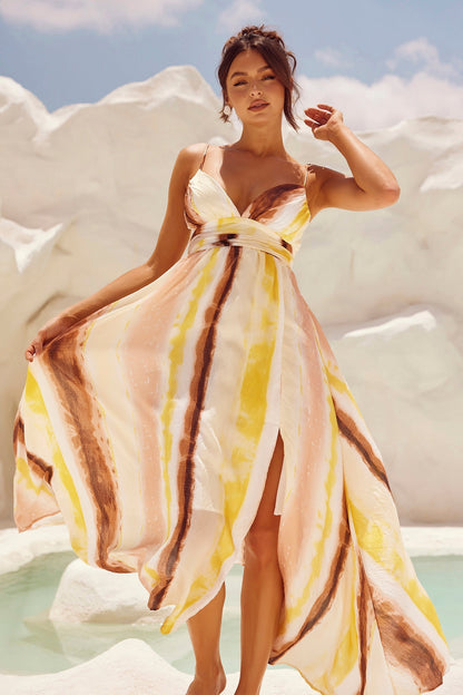 Plans For Summer Maxi Dress - Tan Multi