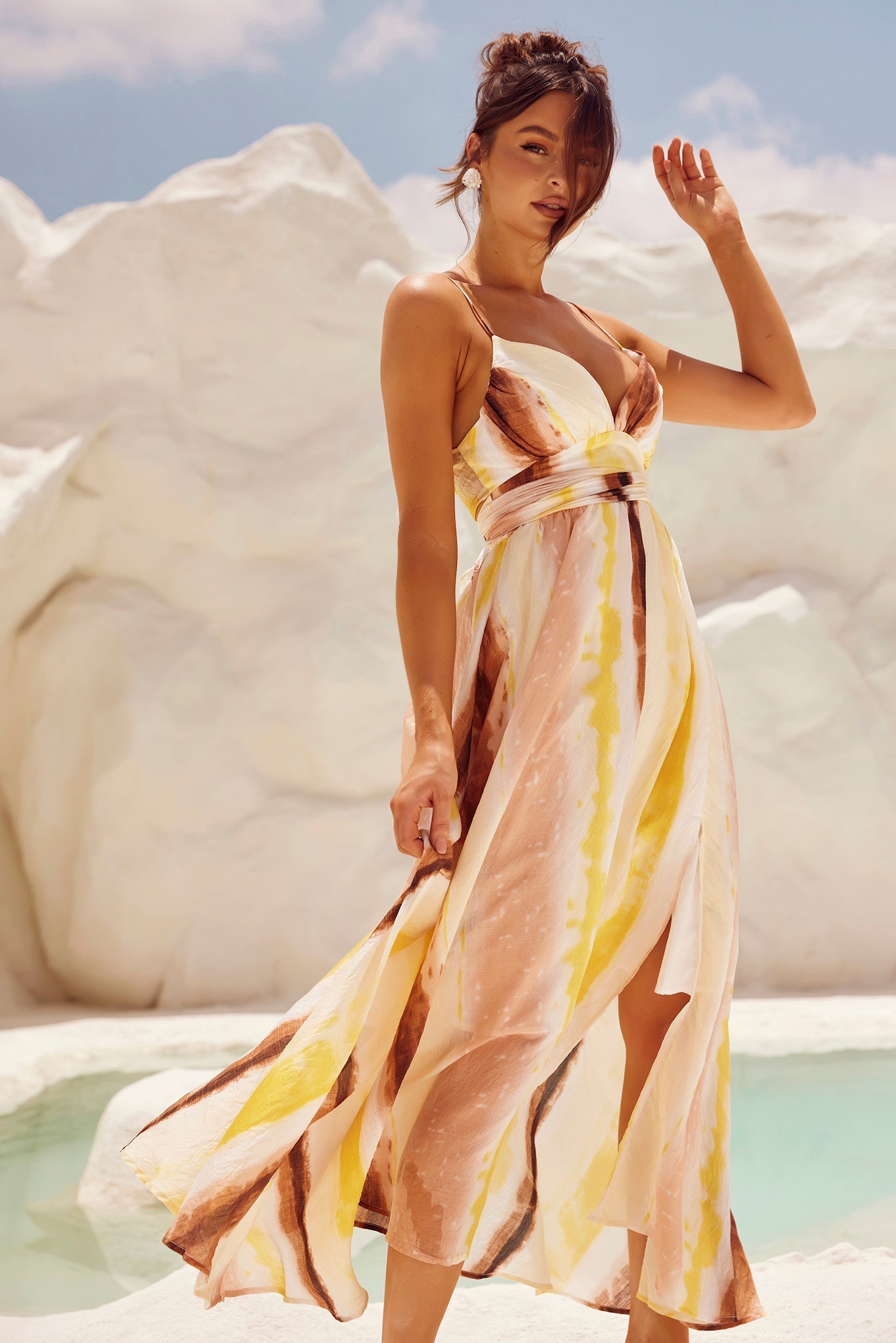 Plans For Summer Maxi Dress - Tan Multi
