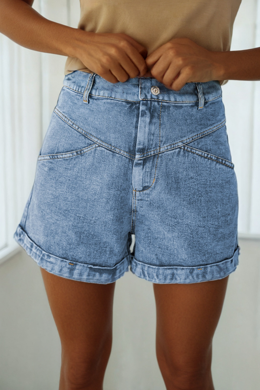 Pocketed Cuffed Denim Shorts