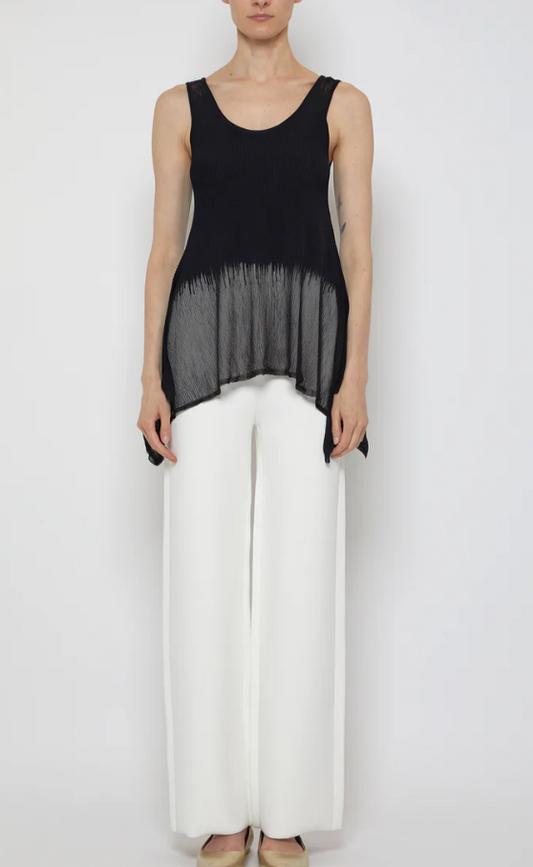 Prabal Gurung Sheer & Opaque Ribbed Peplum Shell Tank – Black – Size S