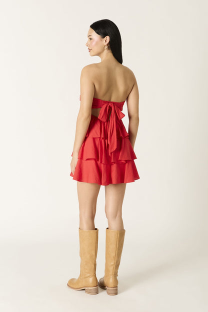 Charlotte Red Strapless Ruffle Mini Dress