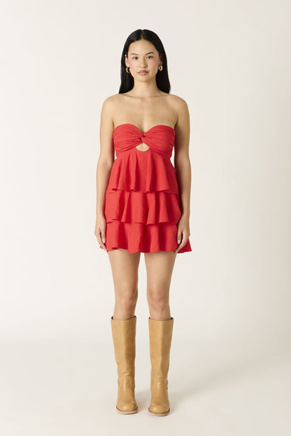 Charlotte Red Strapless Ruffle Mini Dress