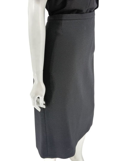 Rena Lange Black Wool Skirt with Contrast Pleated Back Panel – Size 12 (DE 42)