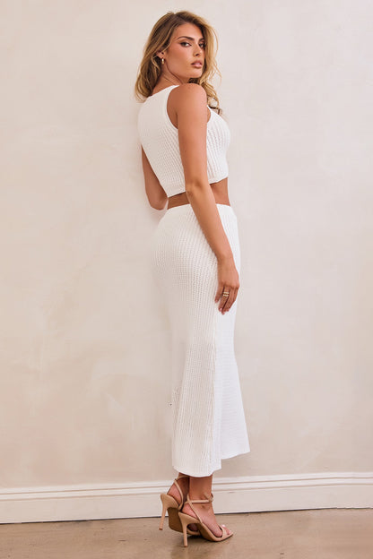 Riviera Rose Knit Midi Skirt - White